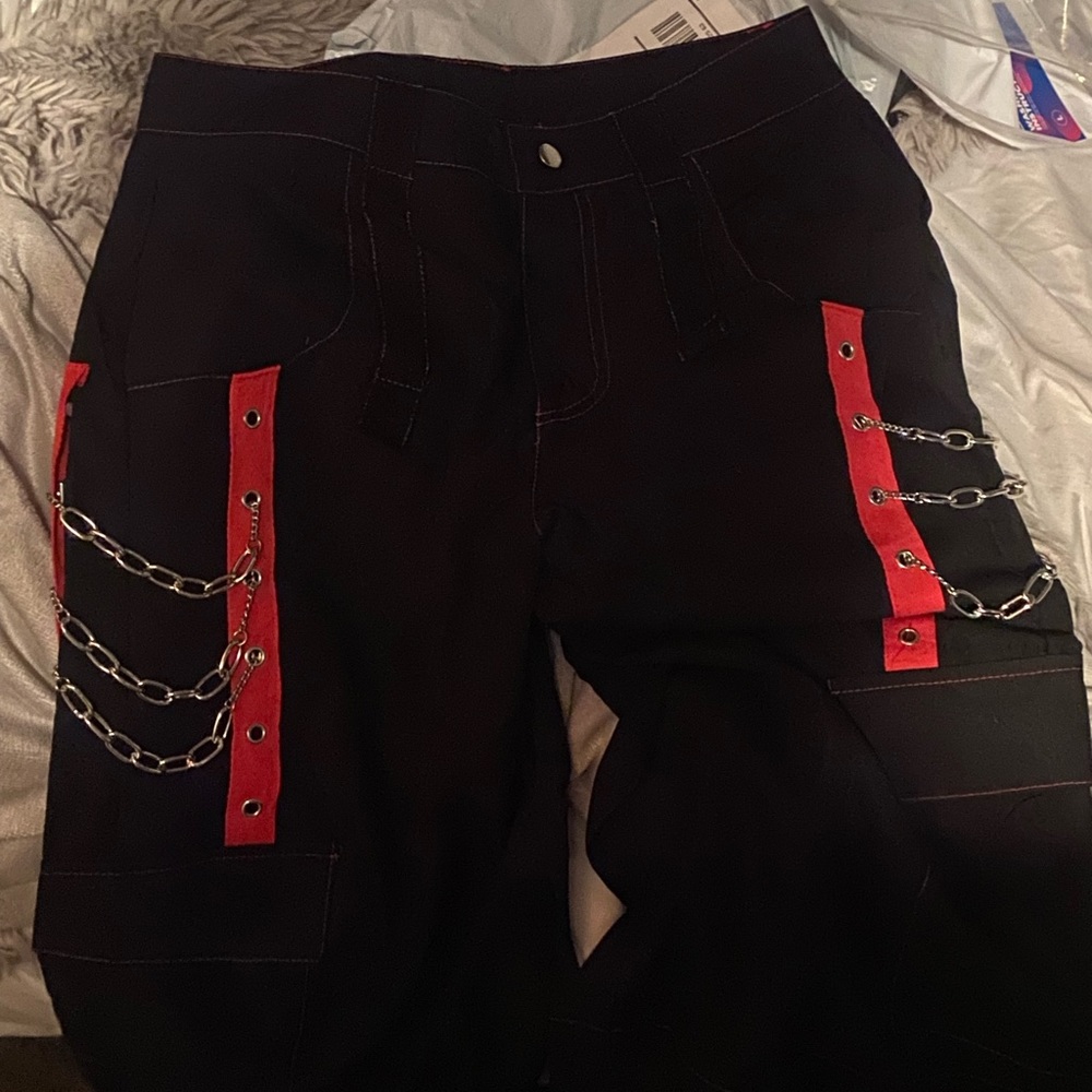 Black and red pants with chains